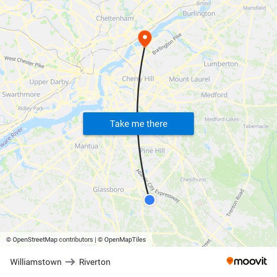 Williamstown to Riverton map