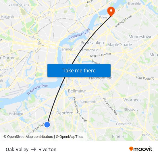 Oak Valley to Riverton map