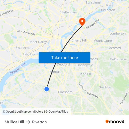 Mullica Hill to Riverton map