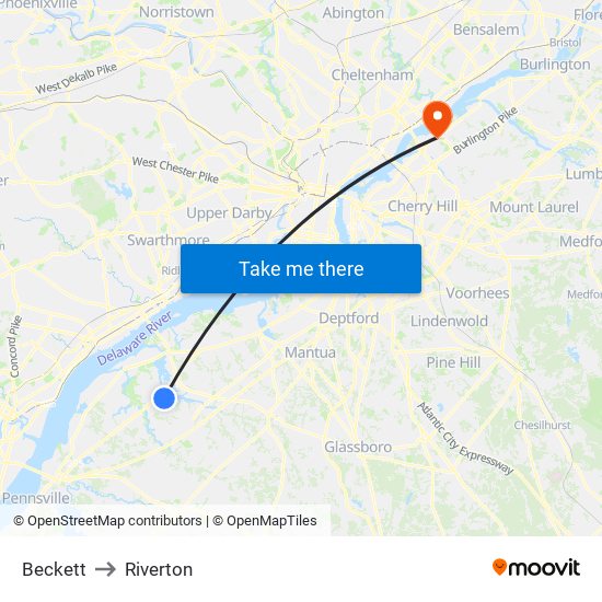 Beckett to Riverton map