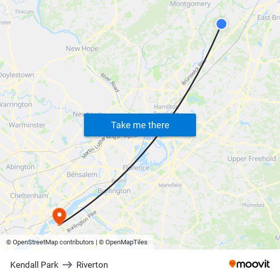 Kendall Park to Riverton map