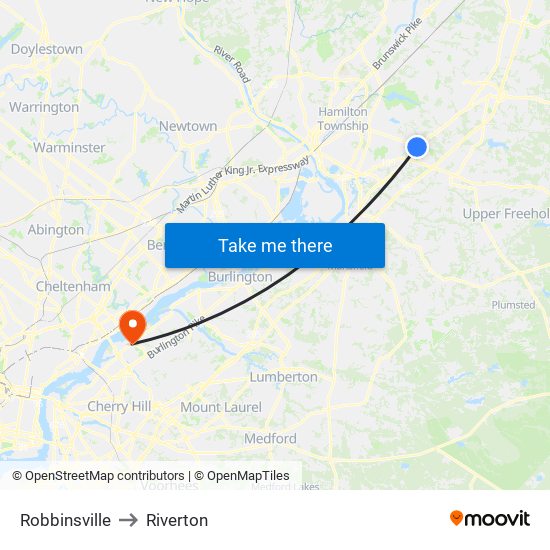 Robbinsville to Riverton map