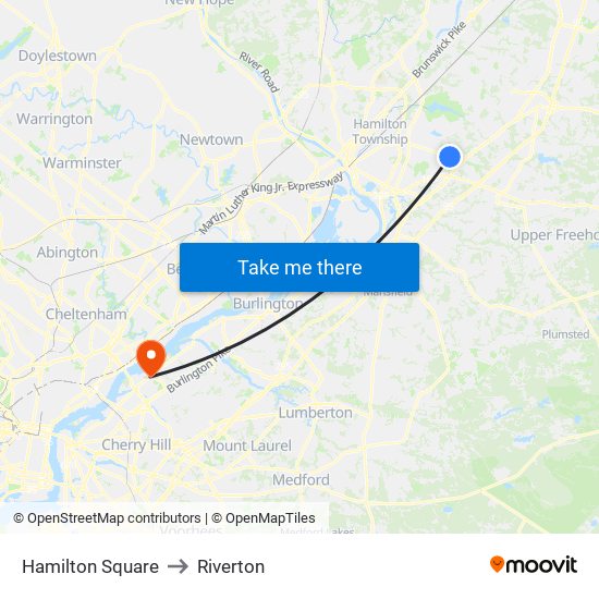 Hamilton Square to Riverton map