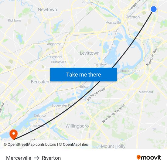 Mercerville to Riverton map