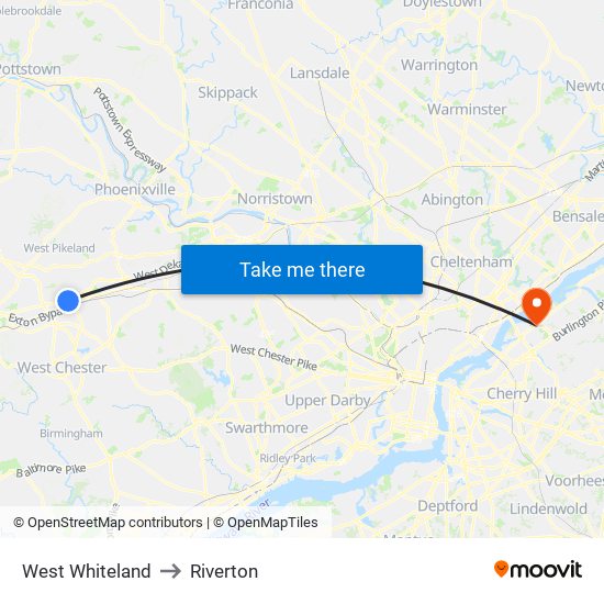 West Whiteland to Riverton map