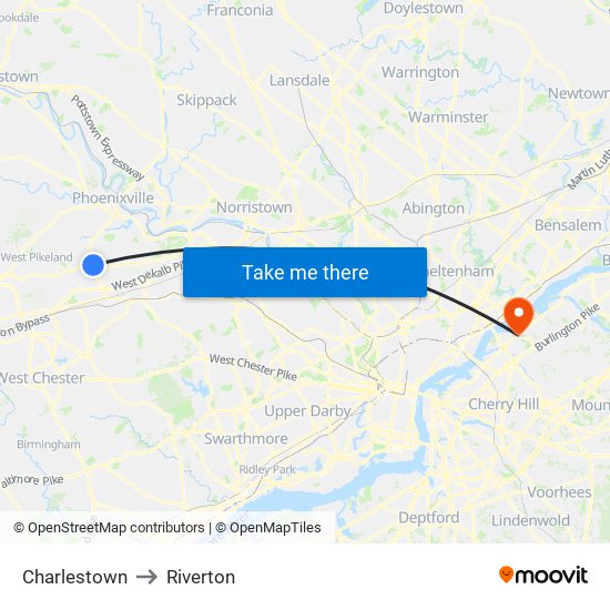 Charlestown to Riverton map