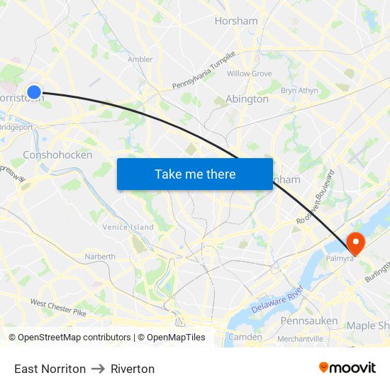 East Norriton to Riverton map