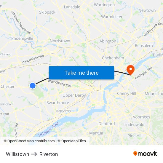 Willistown to Riverton map