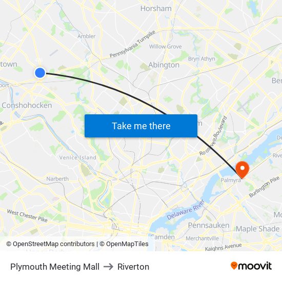 Plymouth Meeting Mall to Riverton map