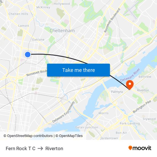 Fern Rock T C to Riverton map