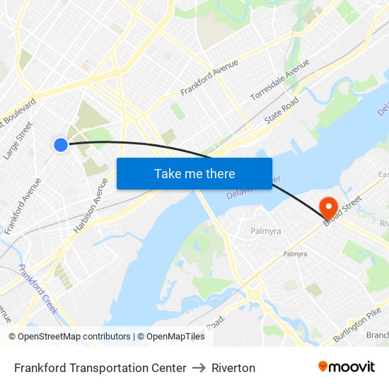 Frankford Transportation Center to Riverton map