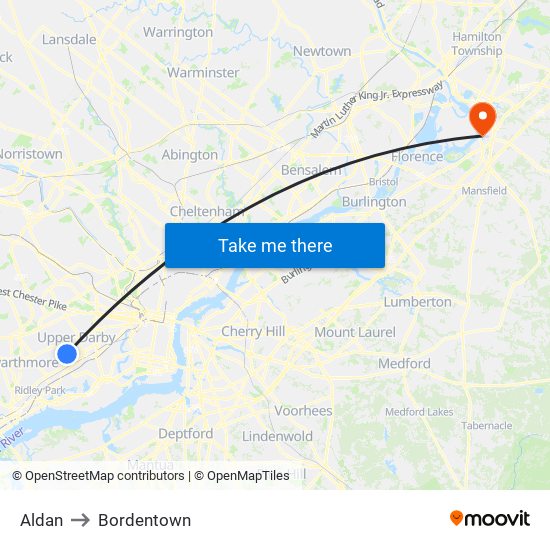 Aldan to Bordentown map