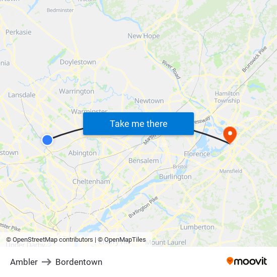Ambler to Bordentown map