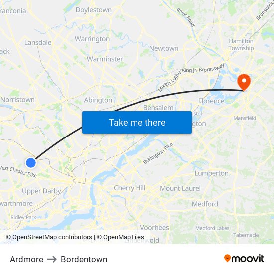 Ardmore to Bordentown map