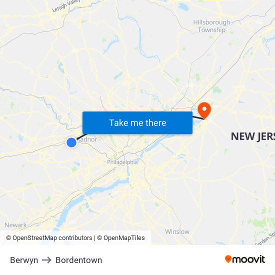 Berwyn to Bordentown map