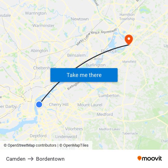 Camden to Bordentown map