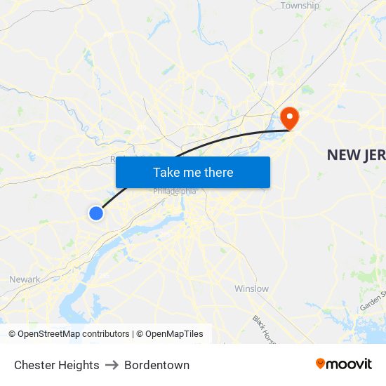 Chester Heights to Bordentown map
