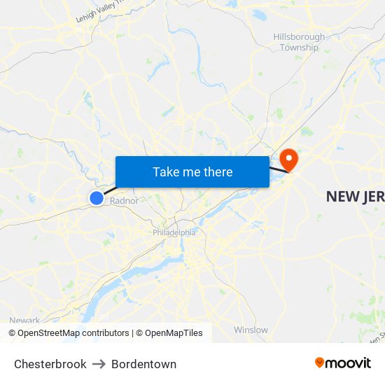 Chesterbrook to Bordentown map