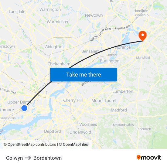 Colwyn to Bordentown map