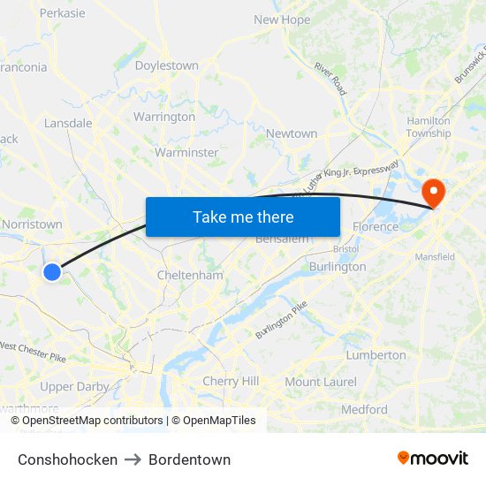 Conshohocken to Bordentown map