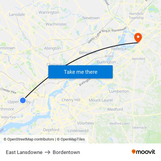 East Lansdowne to Bordentown map