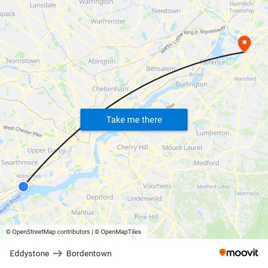 Eddystone to Bordentown map