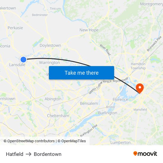 Hatfield to Bordentown map