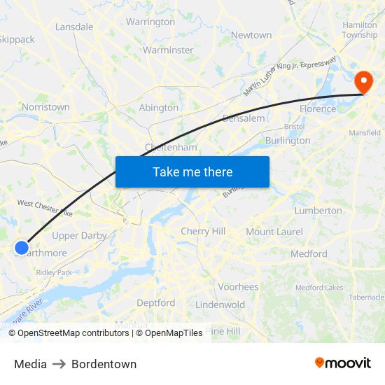 Media to Bordentown map