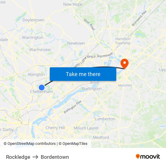 Rockledge to Bordentown map