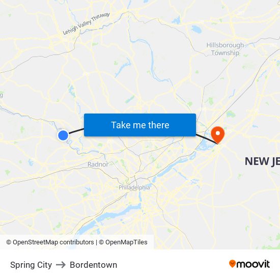 Spring City to Bordentown map