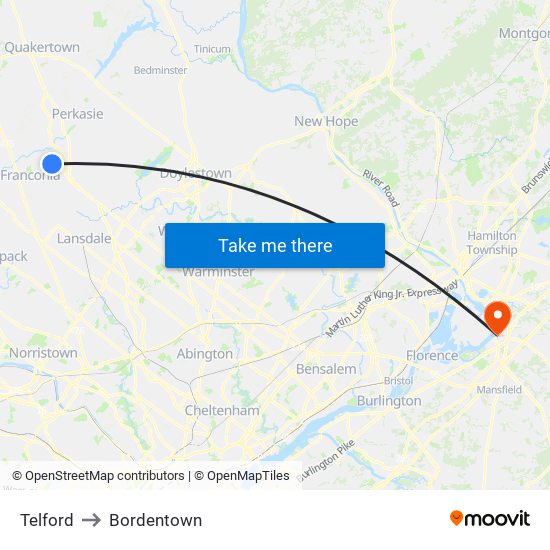 Telford to Bordentown map