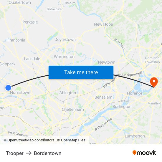 Trooper to Bordentown map