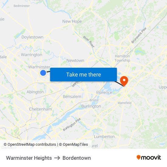 Warminster Heights to Bordentown map