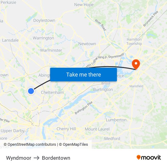 Wyndmoor to Bordentown map