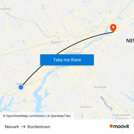 Newark to Bordentown map