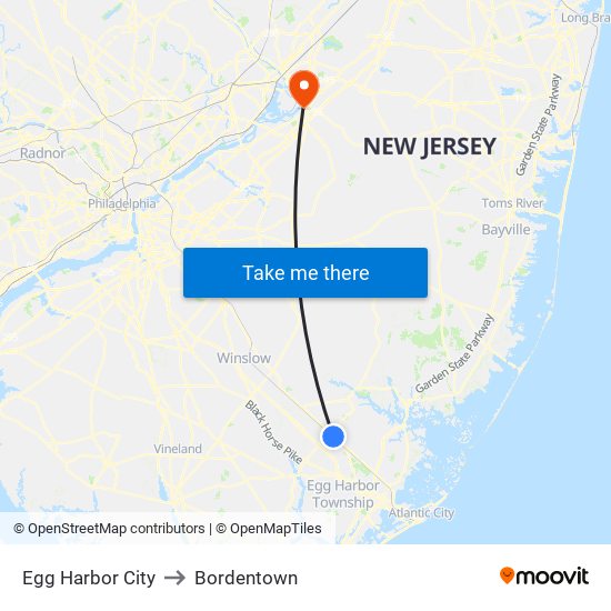 Egg Harbor City to Bordentown map