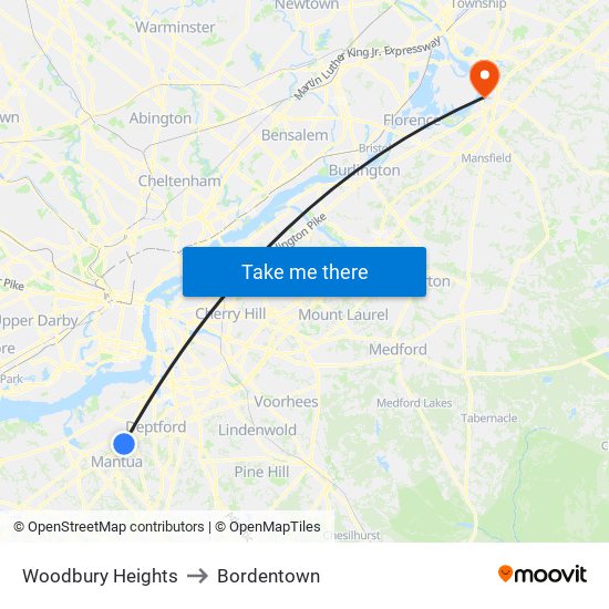 Woodbury Heights to Bordentown map