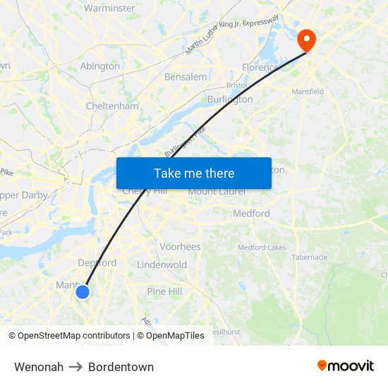Wenonah to Bordentown map