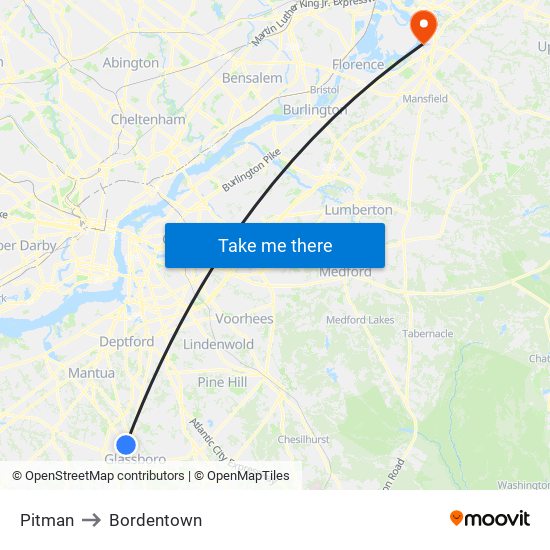 Pitman to Bordentown map