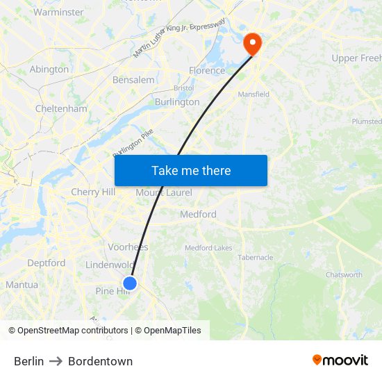 Berlin to Bordentown map