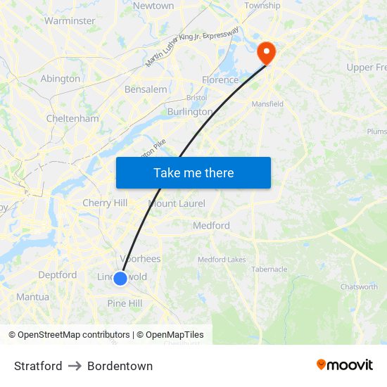 Stratford to Bordentown map