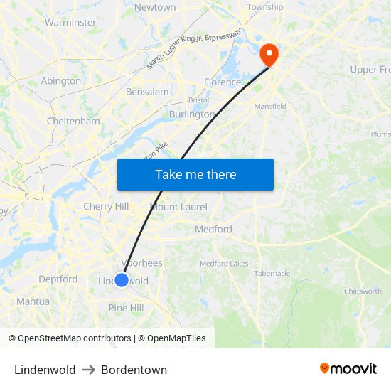 Lindenwold to Bordentown map