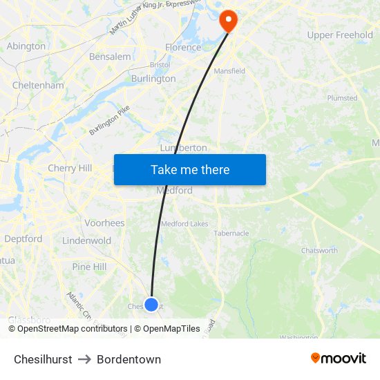 Chesilhurst to Bordentown map