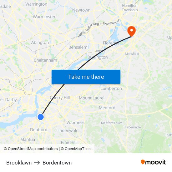 Brooklawn to Bordentown map