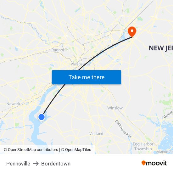 Pennsville to Bordentown map