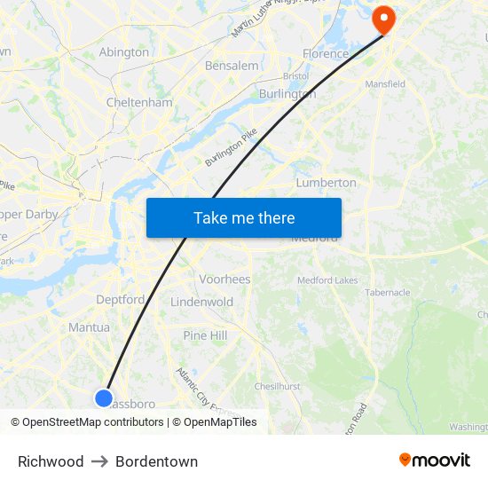 Richwood to Bordentown map
