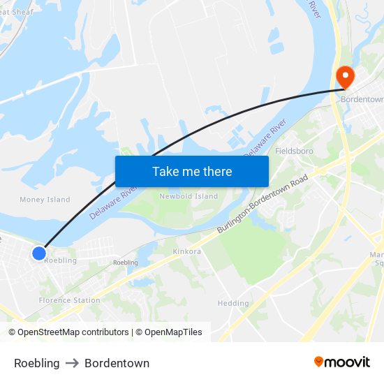 Roebling to Bordentown map