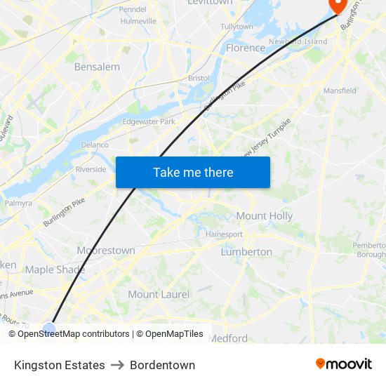 Kingston Estates to Bordentown map