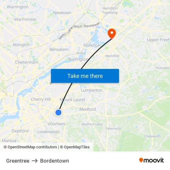 Greentree to Bordentown map