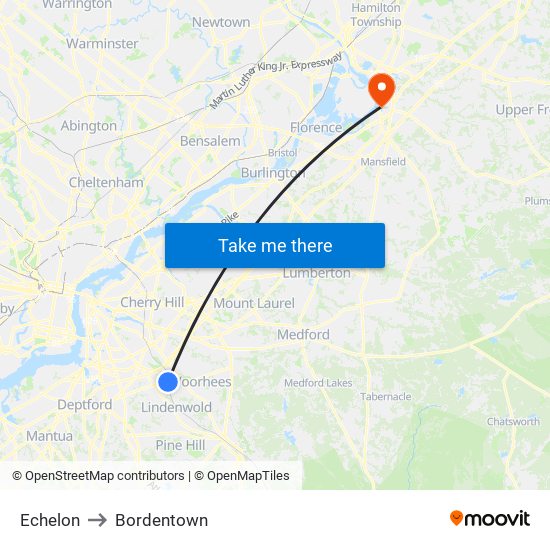 Echelon to Bordentown map